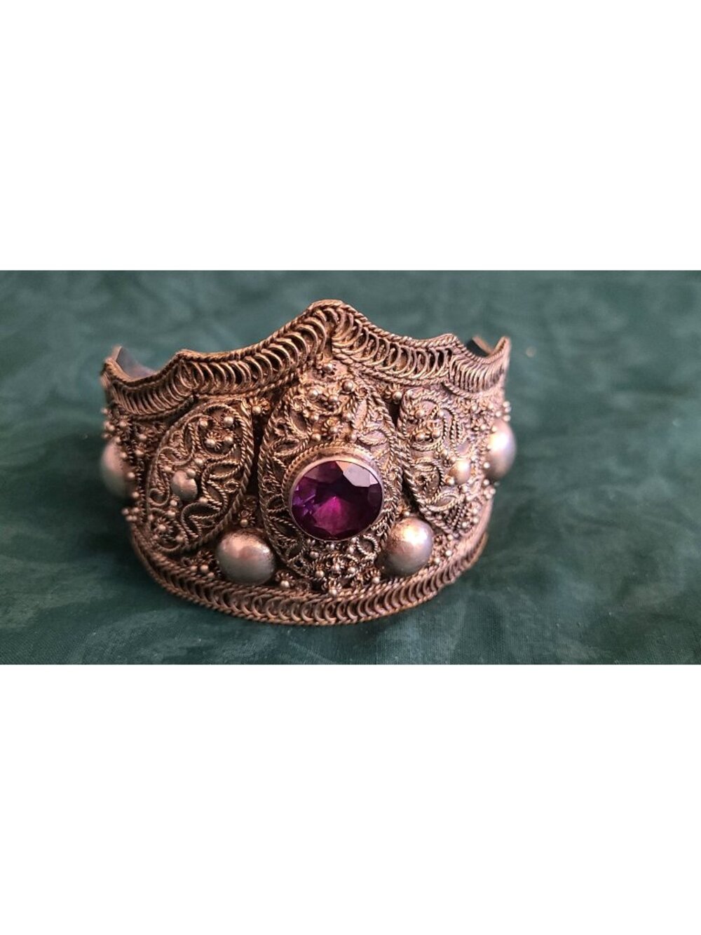 Vintage 950 Sterling Silver & Amethyst Crown Style Cuff Bracelet Forearm Sleeve